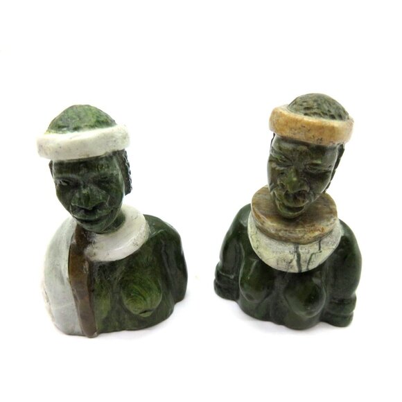 Small Stone Bust Set Colourful Hand Carved in Zimbabwe Africa 3.1" Tall - Picture 9 of 9